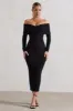 Marcella | Black Bodycon Bardot Midi Dress sold by Club L London