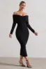 Marcella | Black Bodycon Bardot Midi Dress sold by Club L London