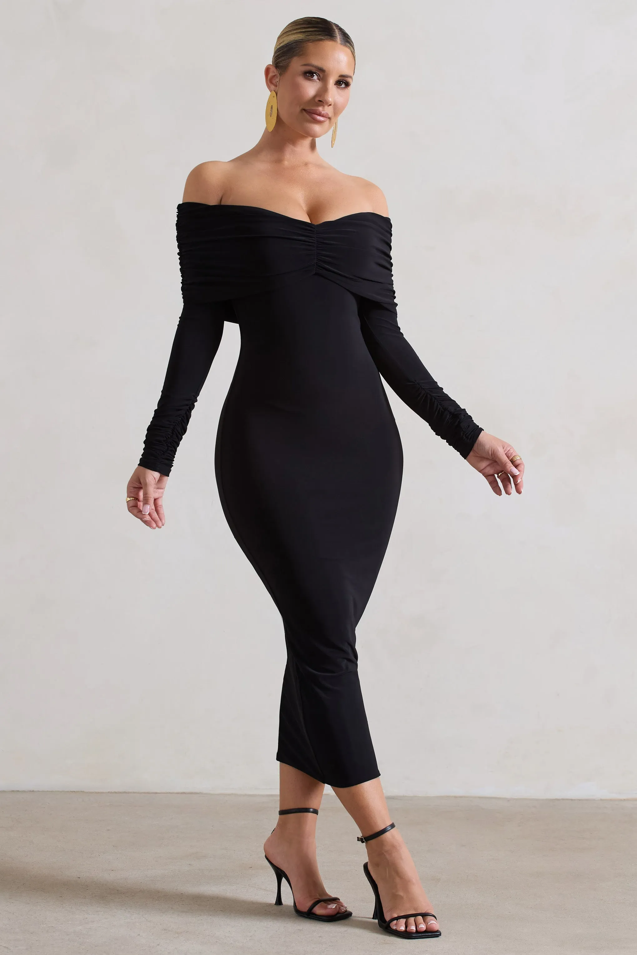 Marcella | Black Bodycon Bardot Midi Dress sold by Club L London product image thumbnail 5