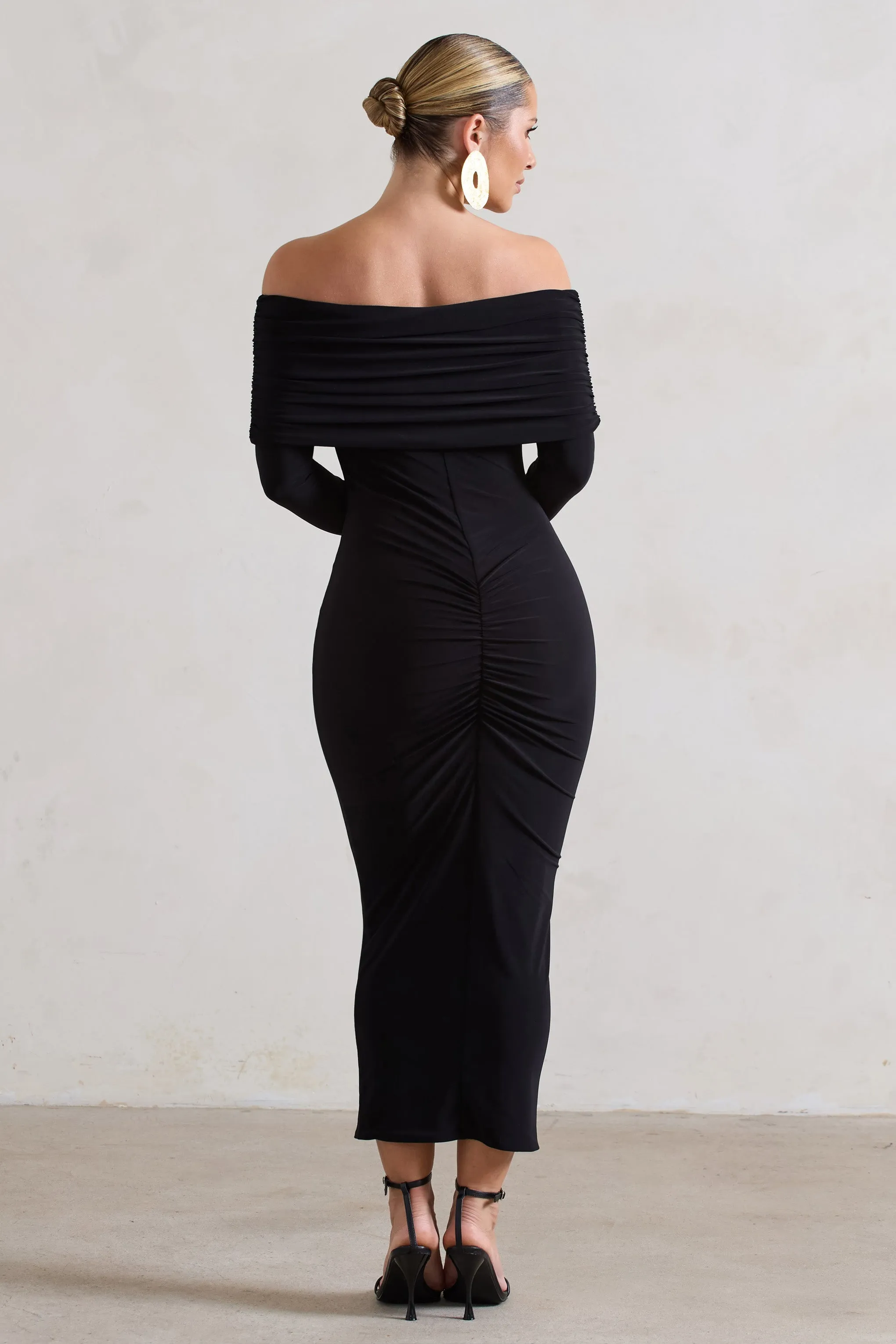 Marcella | Black Bodycon Bardot Midi Dress sold by Club L London product image thumbnail 2