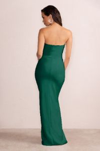 Belle of The Ball | Bottle Green Bandeau Maxi Dress With Split Hem sold by Club L London