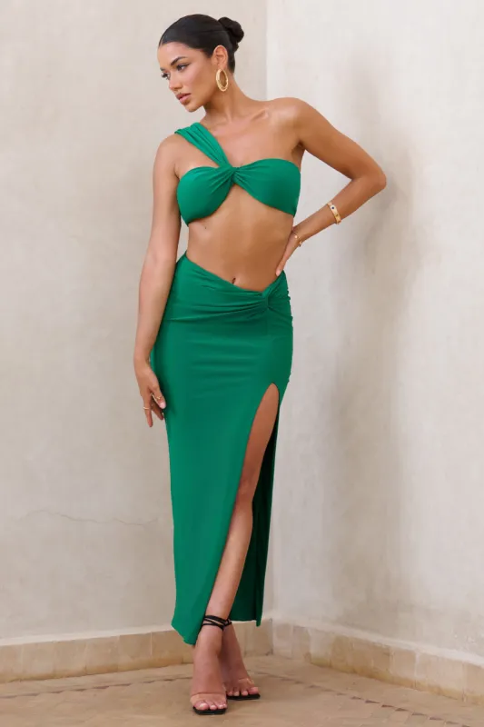 Tender Kiss | Green Knot Split Maxi Skirt sold by Club L London