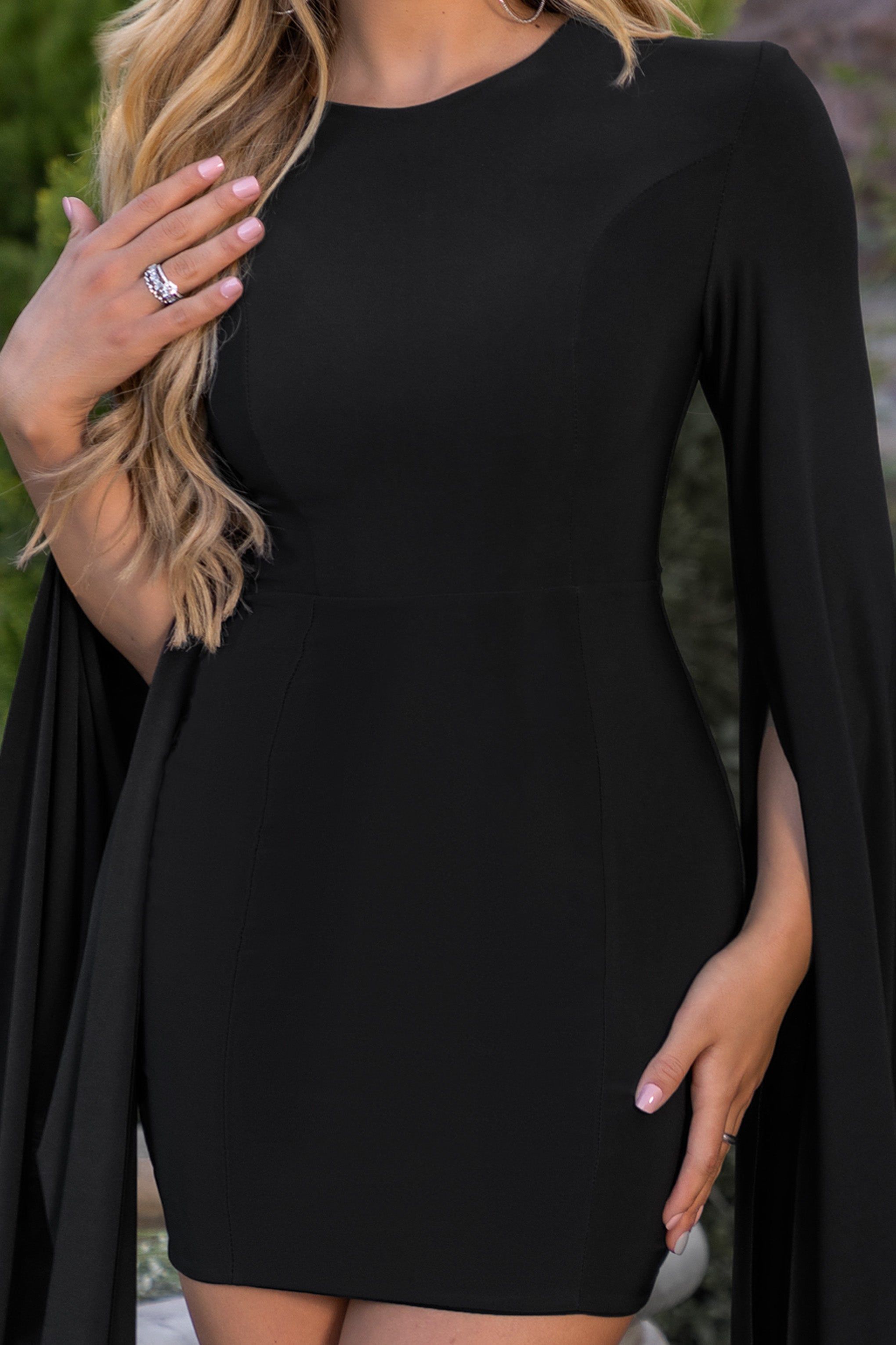 Hera | Black Cape Sleeve Mini Dress sold by Club L London product image thumbnail 3