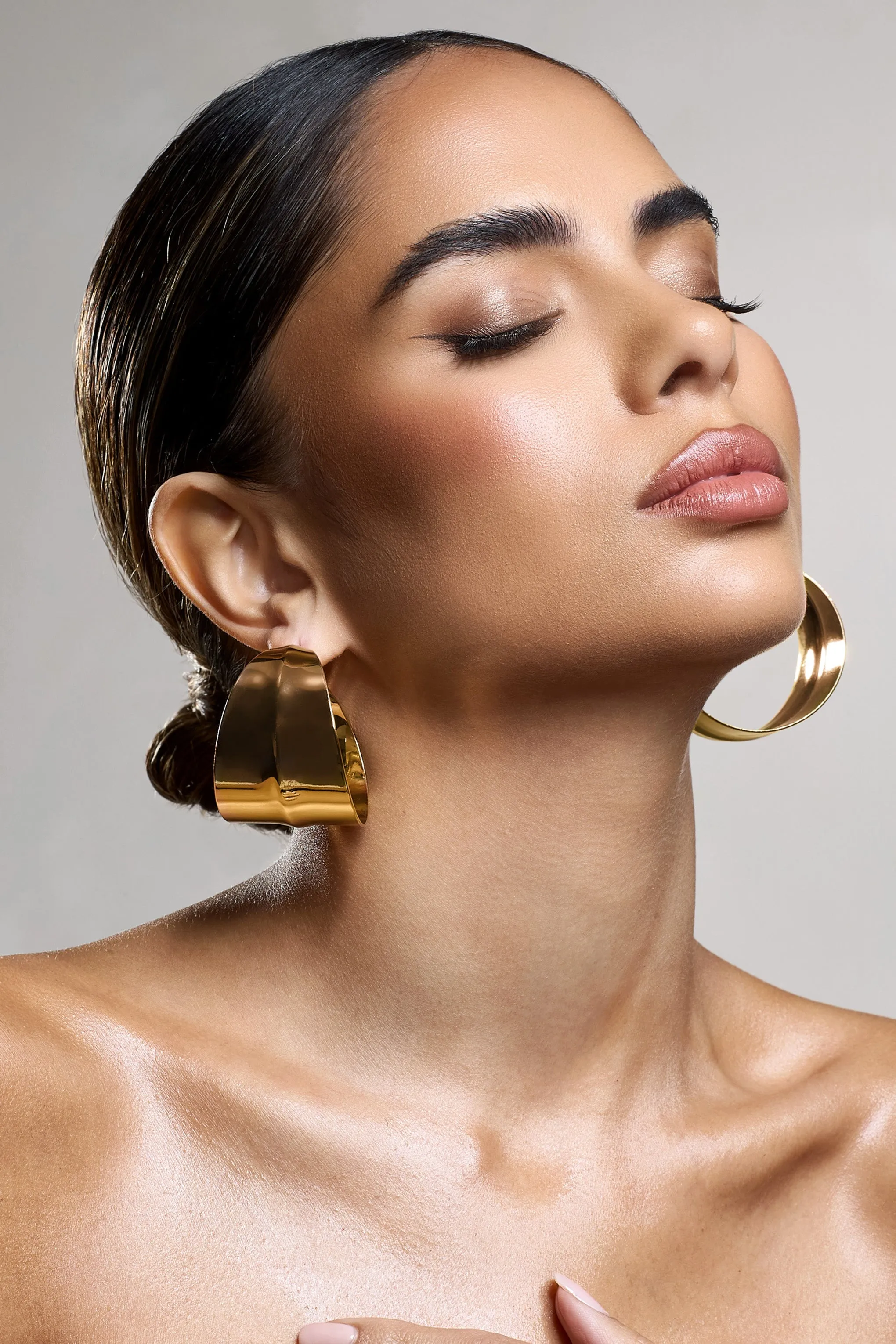 Amberly | Gold Chunky Statement Hoop Earrings sold by Club L London product image thumbnail 2