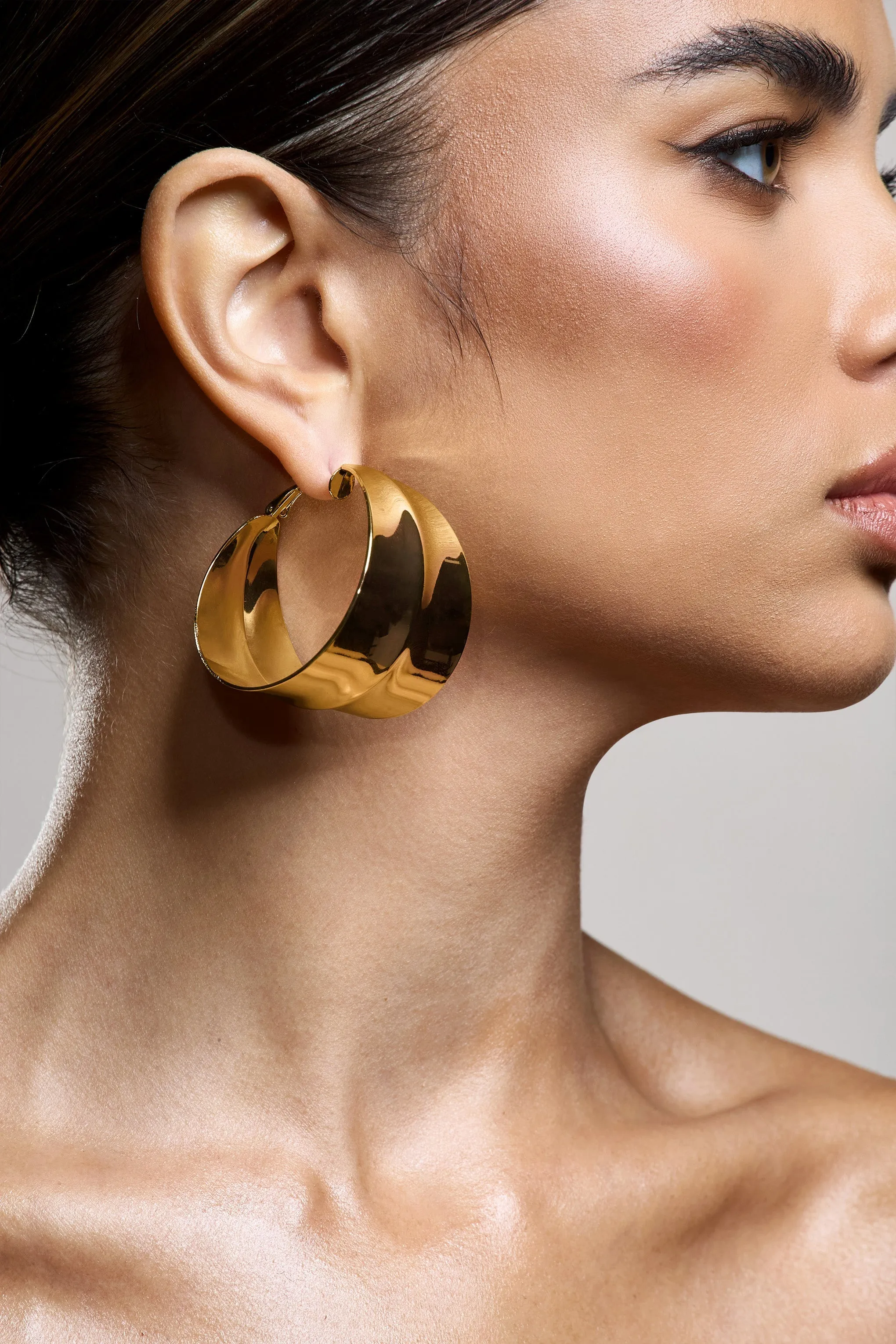 Amberly | Gold Chunky Statement Hoop Earrings sold by Club L London product image thumbnail 4