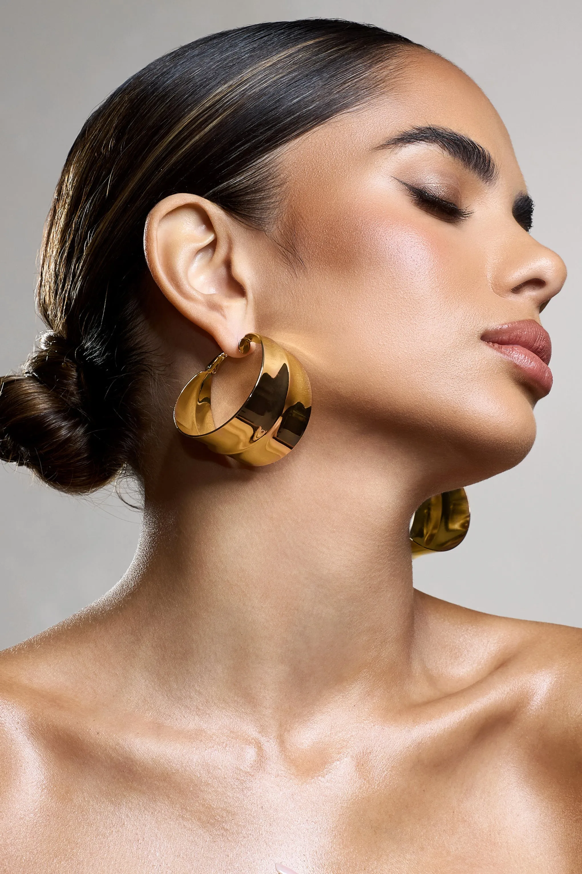 Amberly | Gold Chunky Statement Hoop Earrings sold by Club L London product image thumbnail 3