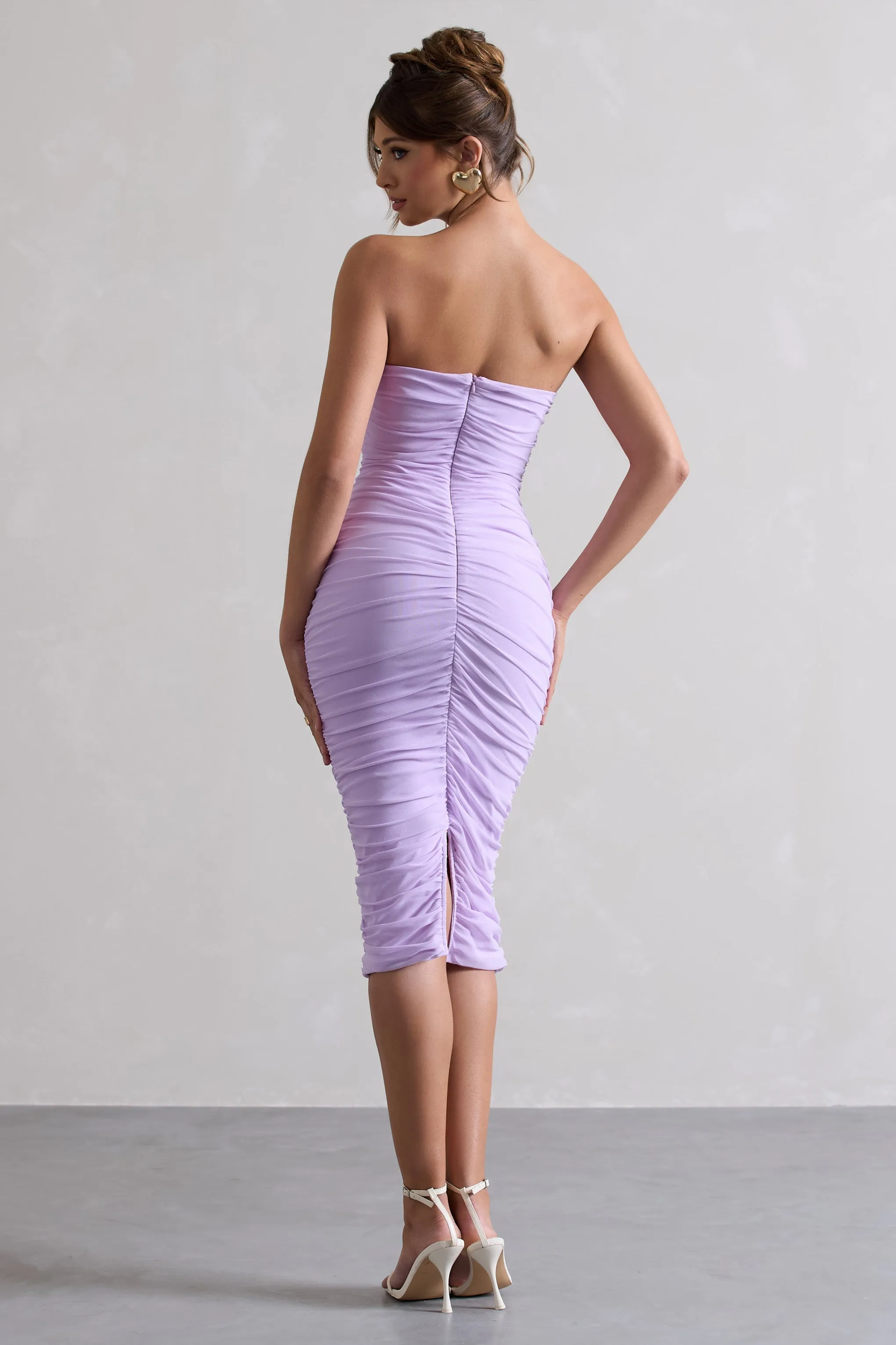 My Girl | Lilac Strapless Bodycon Ruched Mesh Midi Dress sold by Club L London product image thumbnail 2