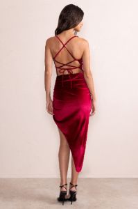Risk It All | Berry Velvet Cami Cowl Neck Asymmetric Hem Midi Dress sold by Club L London