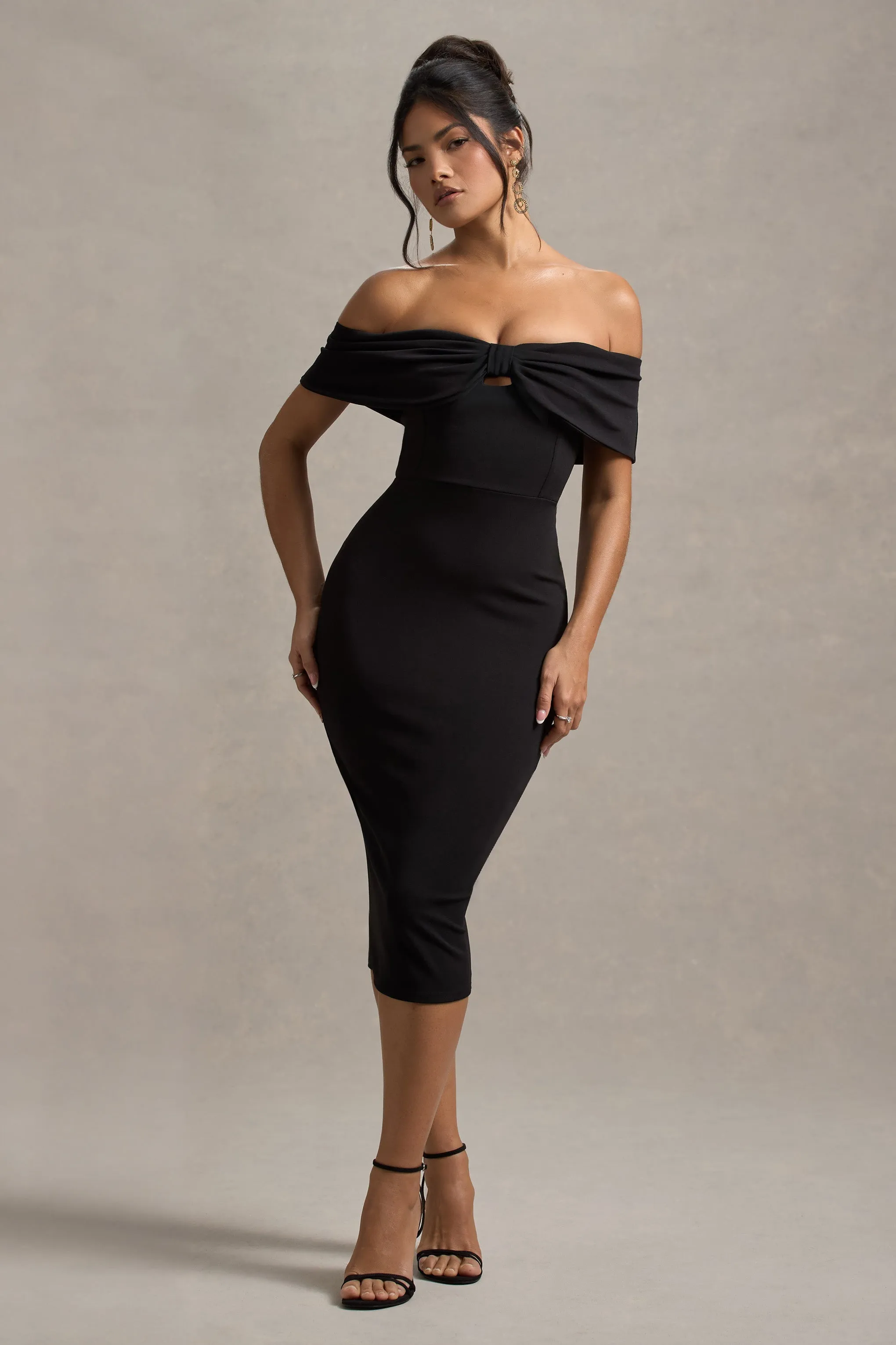 Hope | Black Bow Bardot Midi Dress sold by Club L London