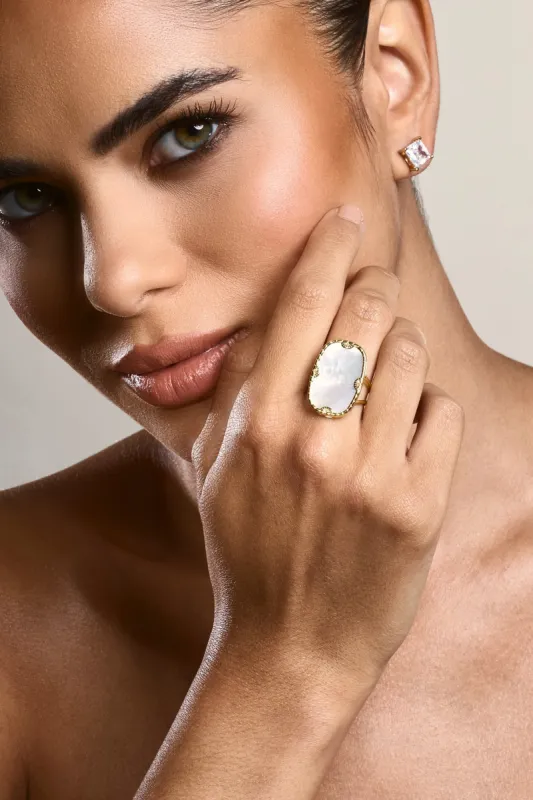 Demie | Gold Adjustable Statement Pendant Ring sold by Club L London