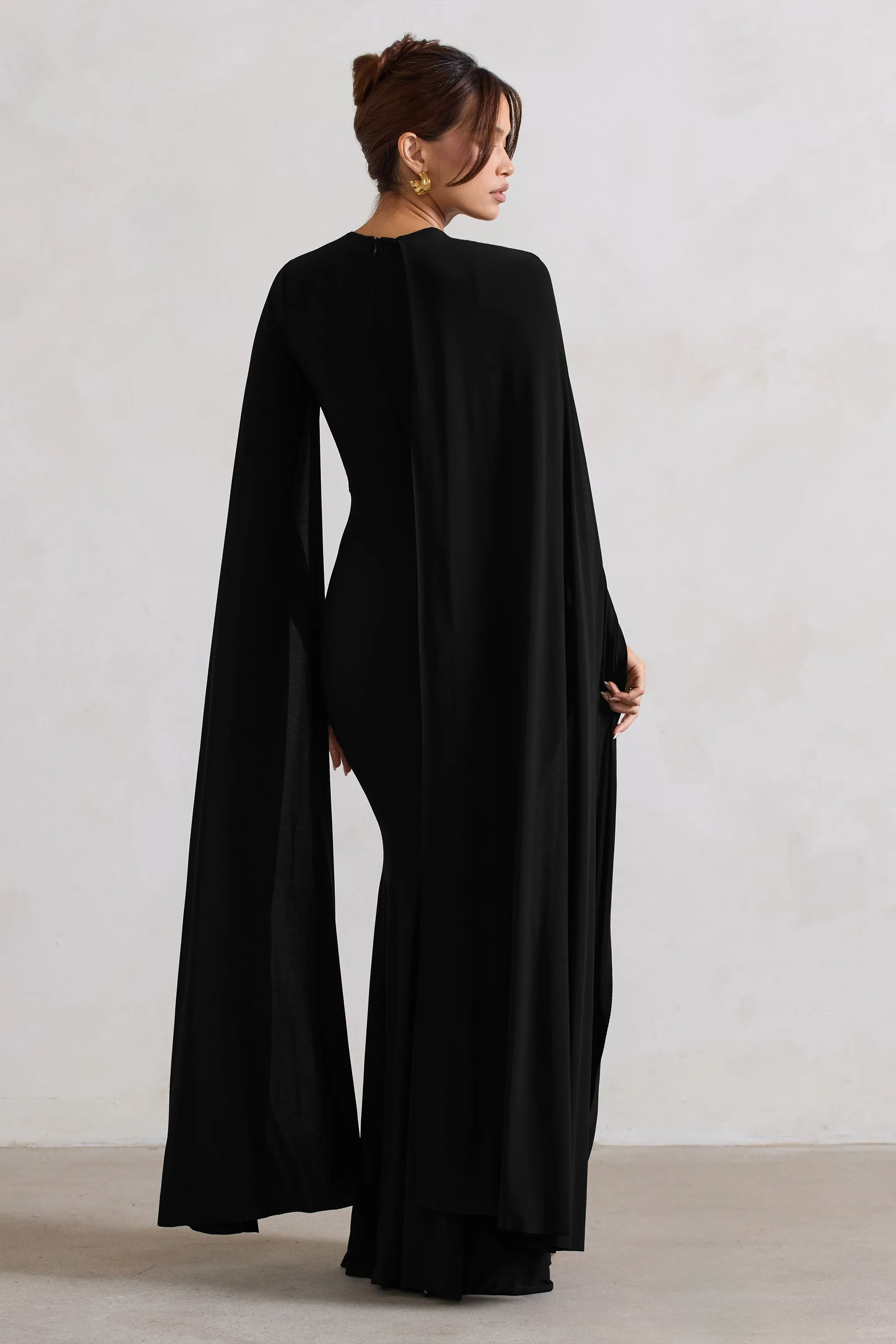 Magdelena | Black Asymmetric Cape Maxi Dress sold by Club L London product image thumbnail 2