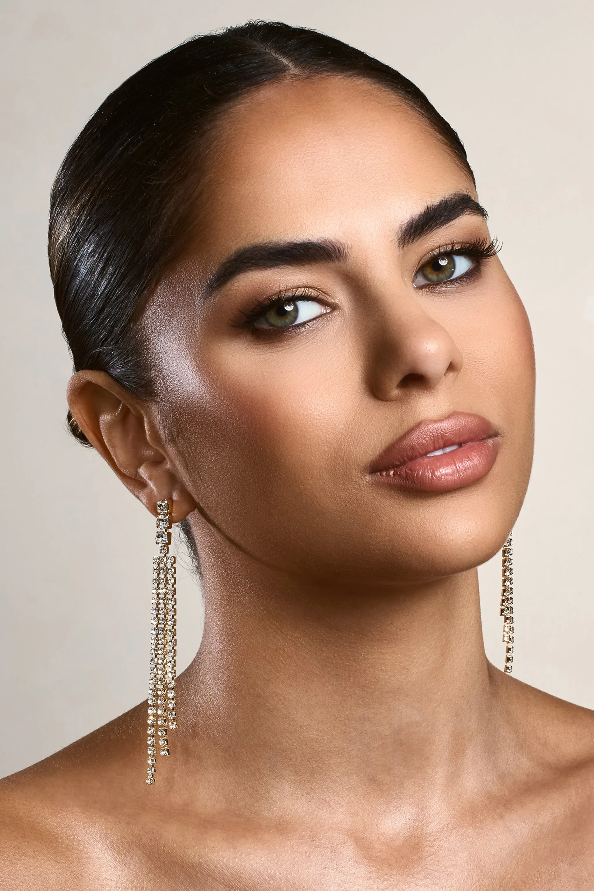 Glint | Gold Diamante Tassel Earrings sold by Club L London product image thumbnail 3