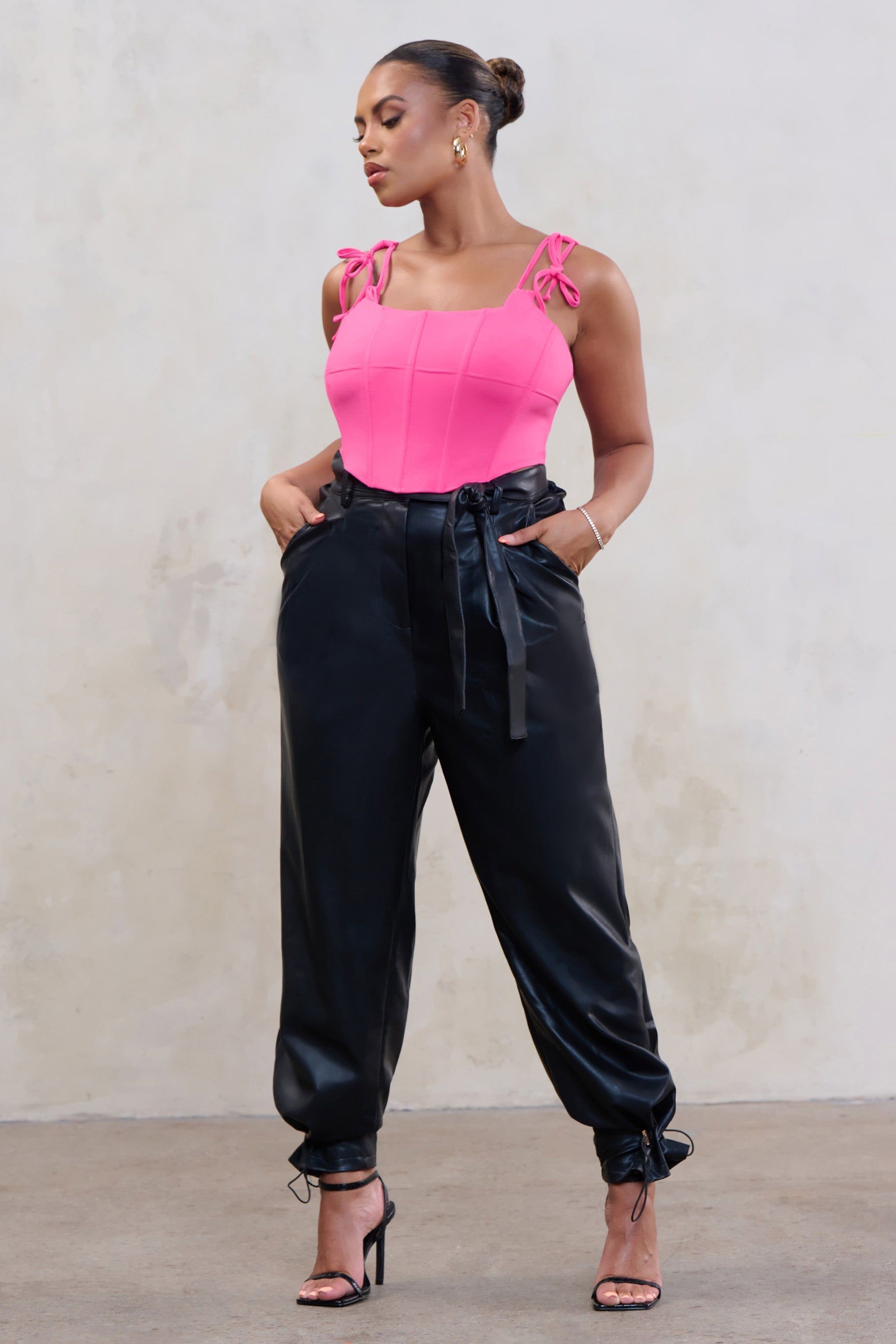 Forever | Plus Black Oversized Adjustable Hem Trousers sold by Club L London