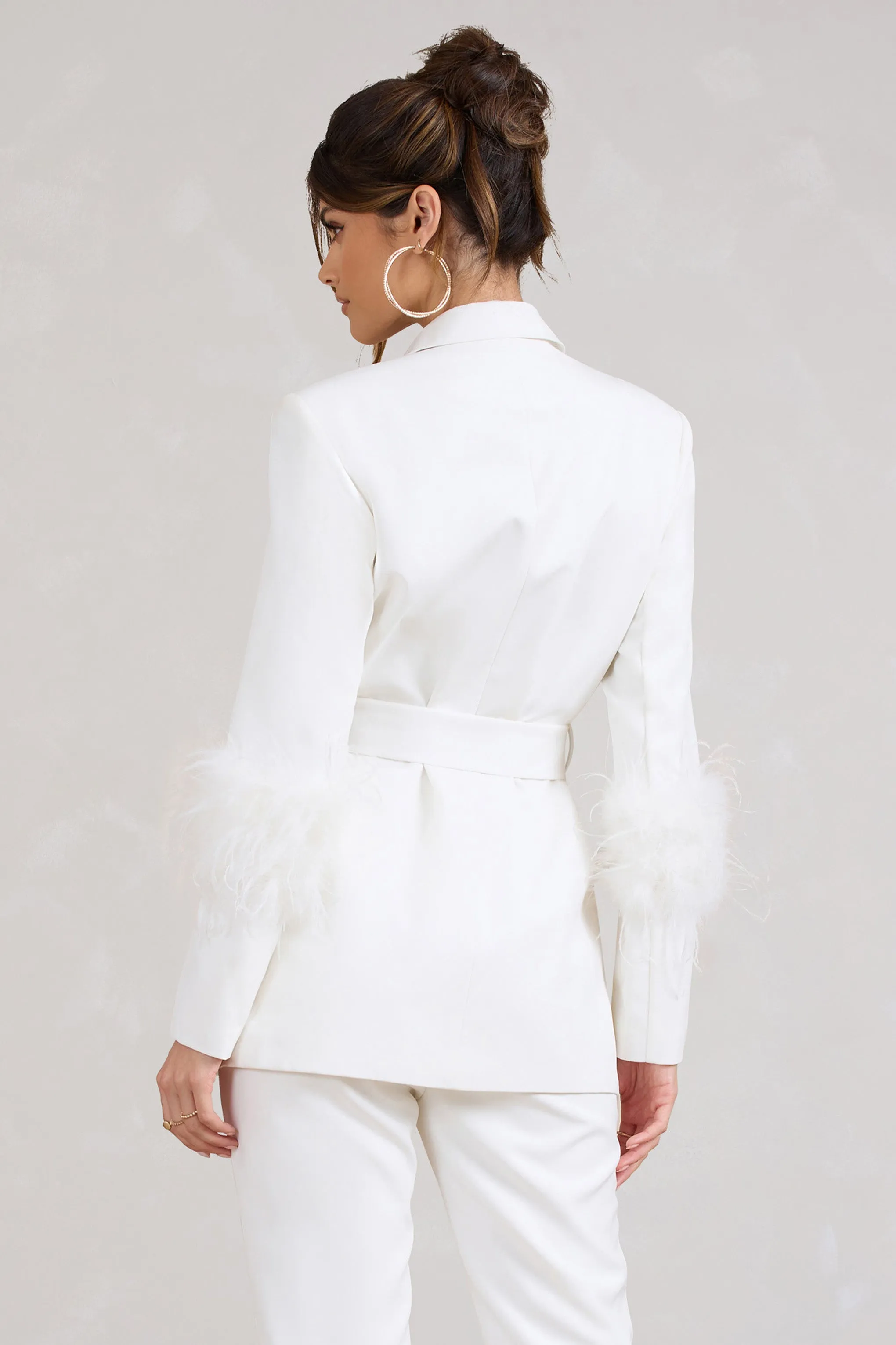 Just Like That | White Belted Blazer With Feather Detail sold by Club L London product image thumbnail 2