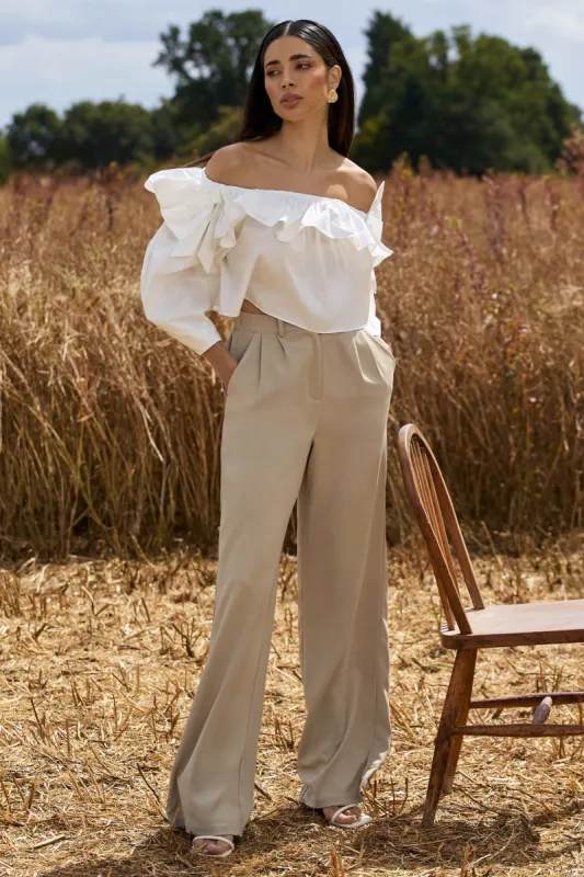 Hastings | Stone High-Waist Wide-Leg Trousers sold by Club L London