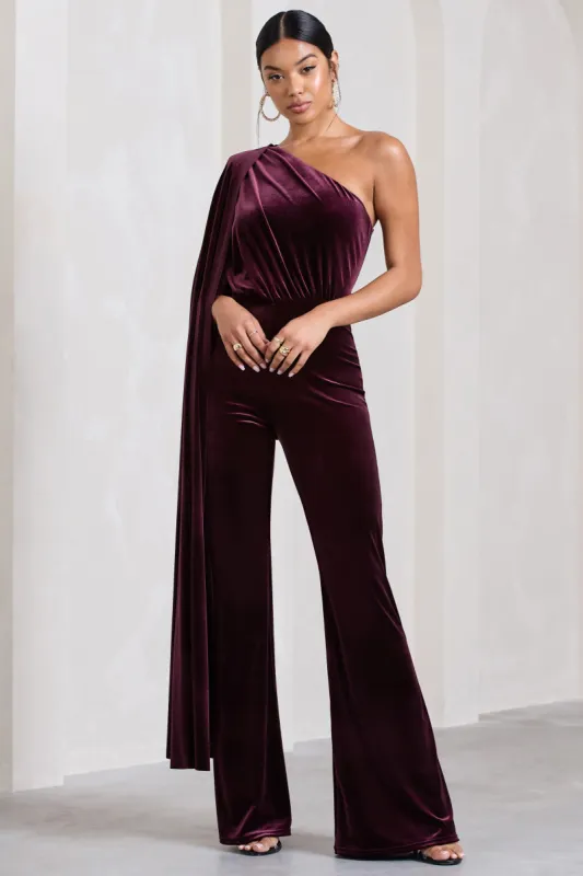 Aurora | Port Velvet One Shoulder Cape Sleeve Jumpsuit sold by Club L London