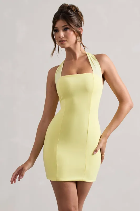 Soul | Lemon Bodycon Halter-Neck Mini Dress sold by Club L London