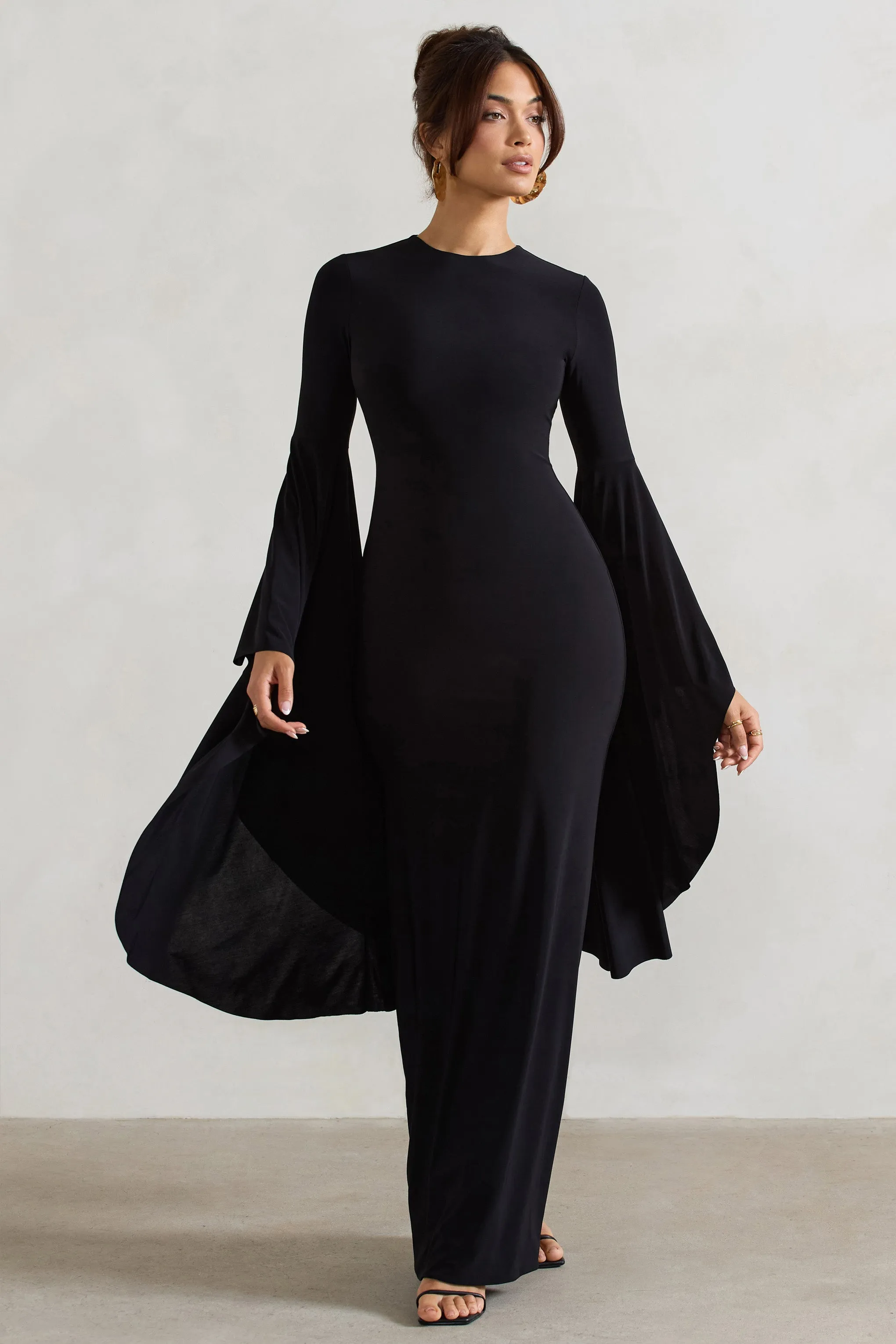 Modena | Black Waterfall Sleeve Maxi Dress sold by Club L London product image thumbnail 5