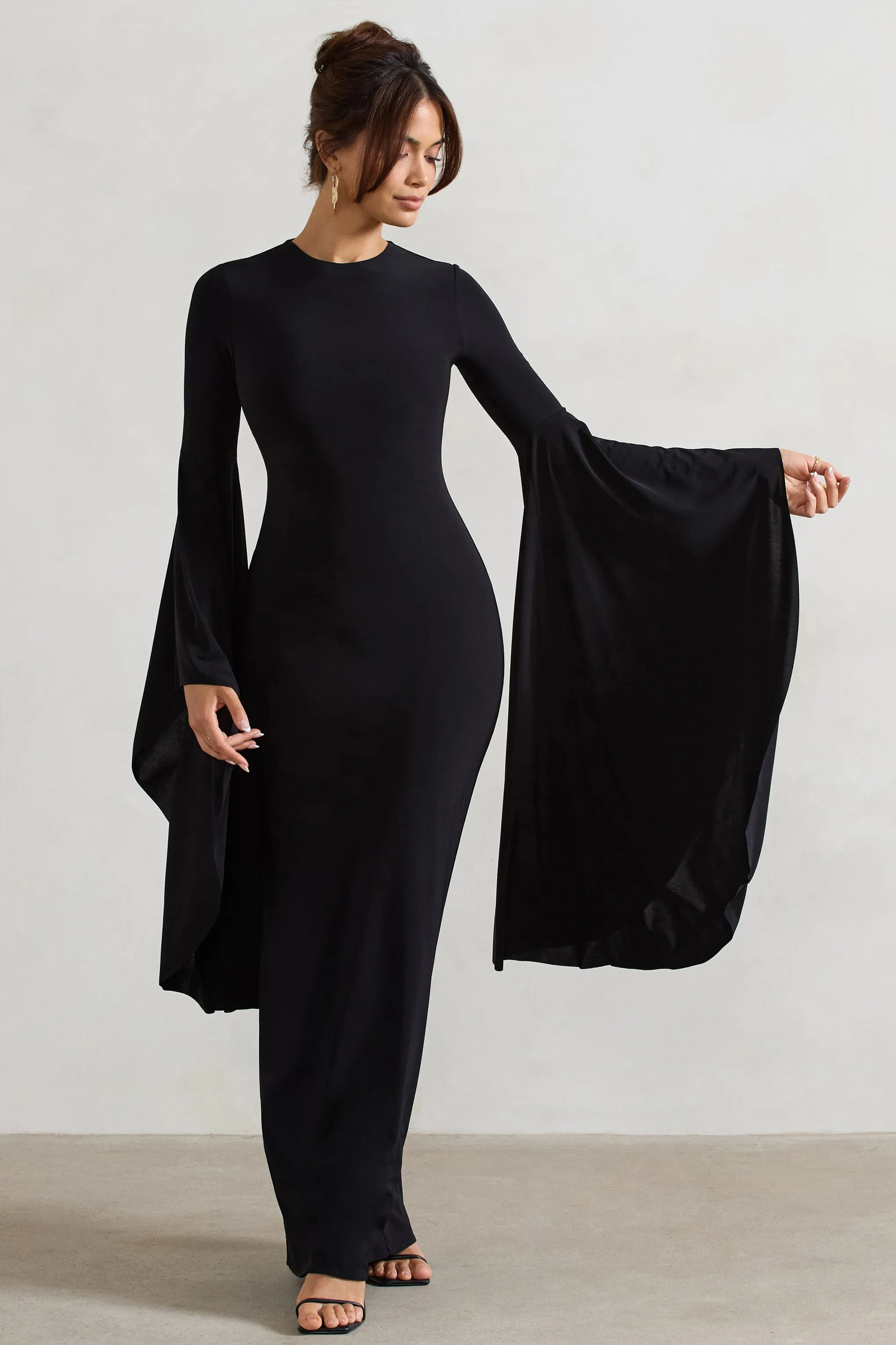 Modena | Black Waterfall Sleeve Maxi Dress sold by Club L London product image thumbnail 3