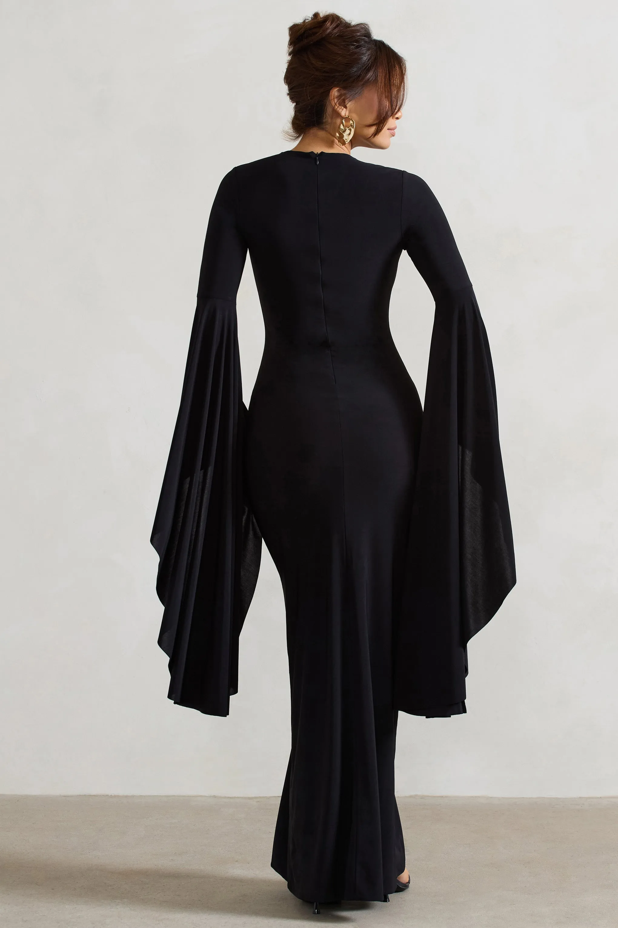 Modena | Black Waterfall Sleeve Maxi Dress sold by Club L London product image thumbnail 2