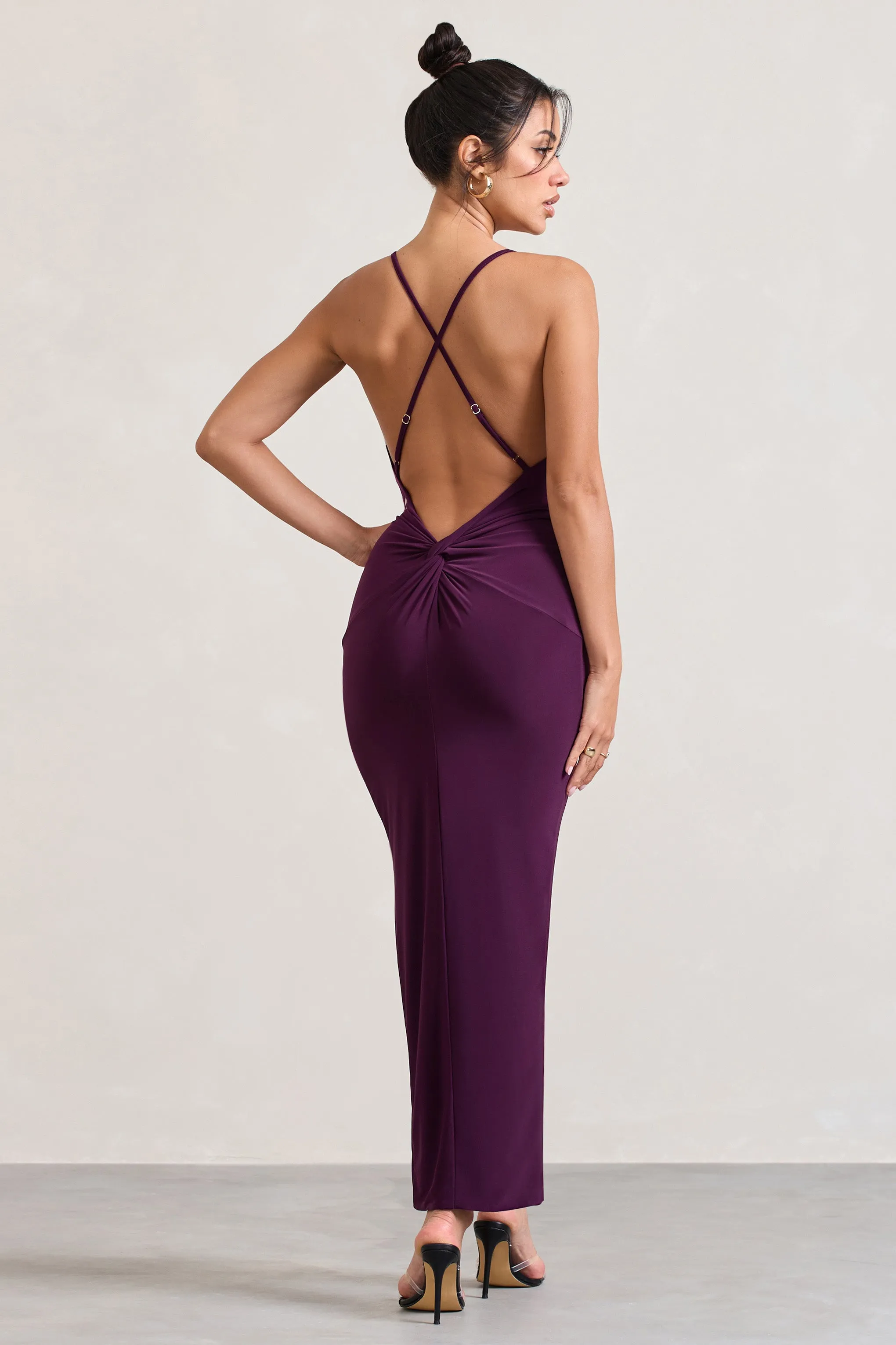 Enamour | Plum Strappy Plunge-Neck Wrap Maxi Dress sold by Club L London product image thumbnail 2