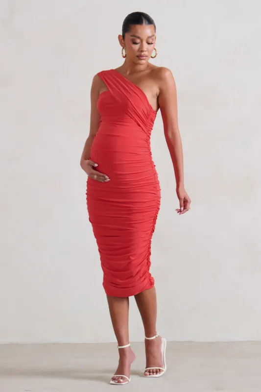 Contour | Coral Maternity One Shoulder Bodycon Midi Dress sold by Club L London