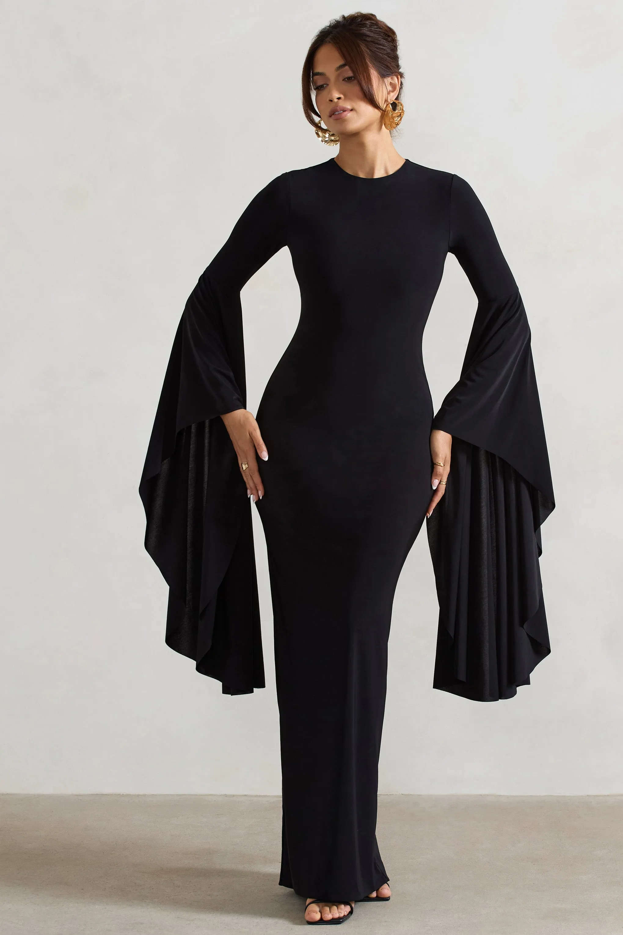 Modena | Black Waterfall Sleeve Maxi Dress sold by Club L London product image thumbnail 4