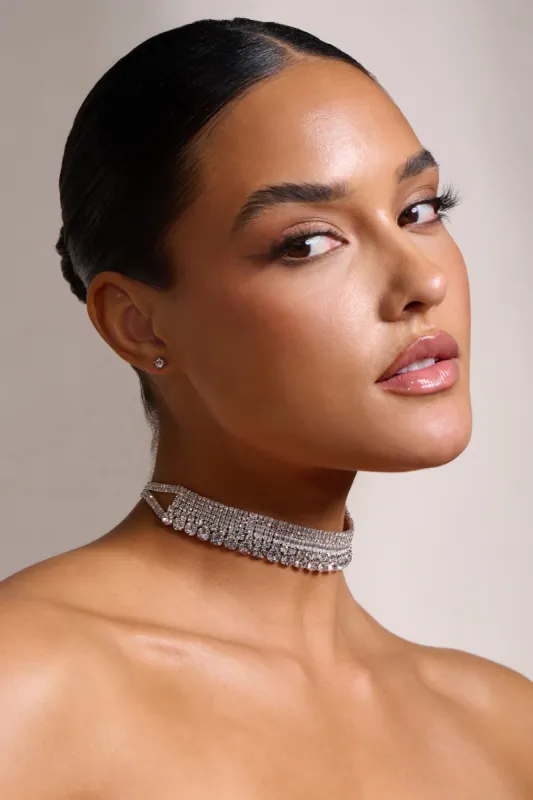 Jazmin | Silver Diamante Choker sold by Club L London