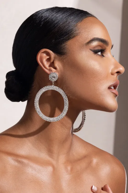 Armina | Silver Diamante Hoop Drop Earrings sold by Club L London