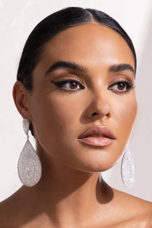 Lucia | Silver Diamante Teardrop Drop Earrings sold by Club L London