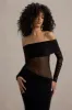 Belamour | Black Semi-Sheer Bardot Gathered Maxi Dress sold by Club L London