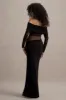 Belamour | Black Semi-Sheer Bardot Gathered Maxi Dress sold by Club L London
