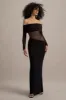 Belamour | Black Semi-Sheer Bardot Gathered Maxi Dress sold by Club L London