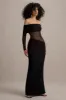 Belamour | Black Semi-Sheer Bardot Gathered Maxi Dress sold by Club L London