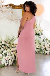 Athena | Bridesmaid Plus Nude One Shoulder Maxi Dress sold by Club L London
