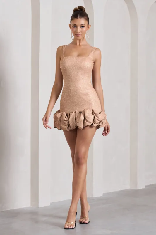 Lucy | Blush Glitter Strappy Micro Mini Dress With Ruffle Trim sold by Club L London