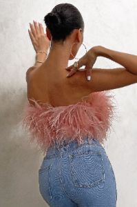 Dream Daze | Pink Feather Bandeau Crop Top sold by Club L London