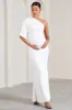 Wisdom | White Ruched Asymmetric One-Shoulder Maternity Maxi Dress sold by Club L London