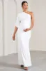 Wisdom | White Ruched Asymmetric One-Shoulder Maternity Maxi Dress sold by Club L London