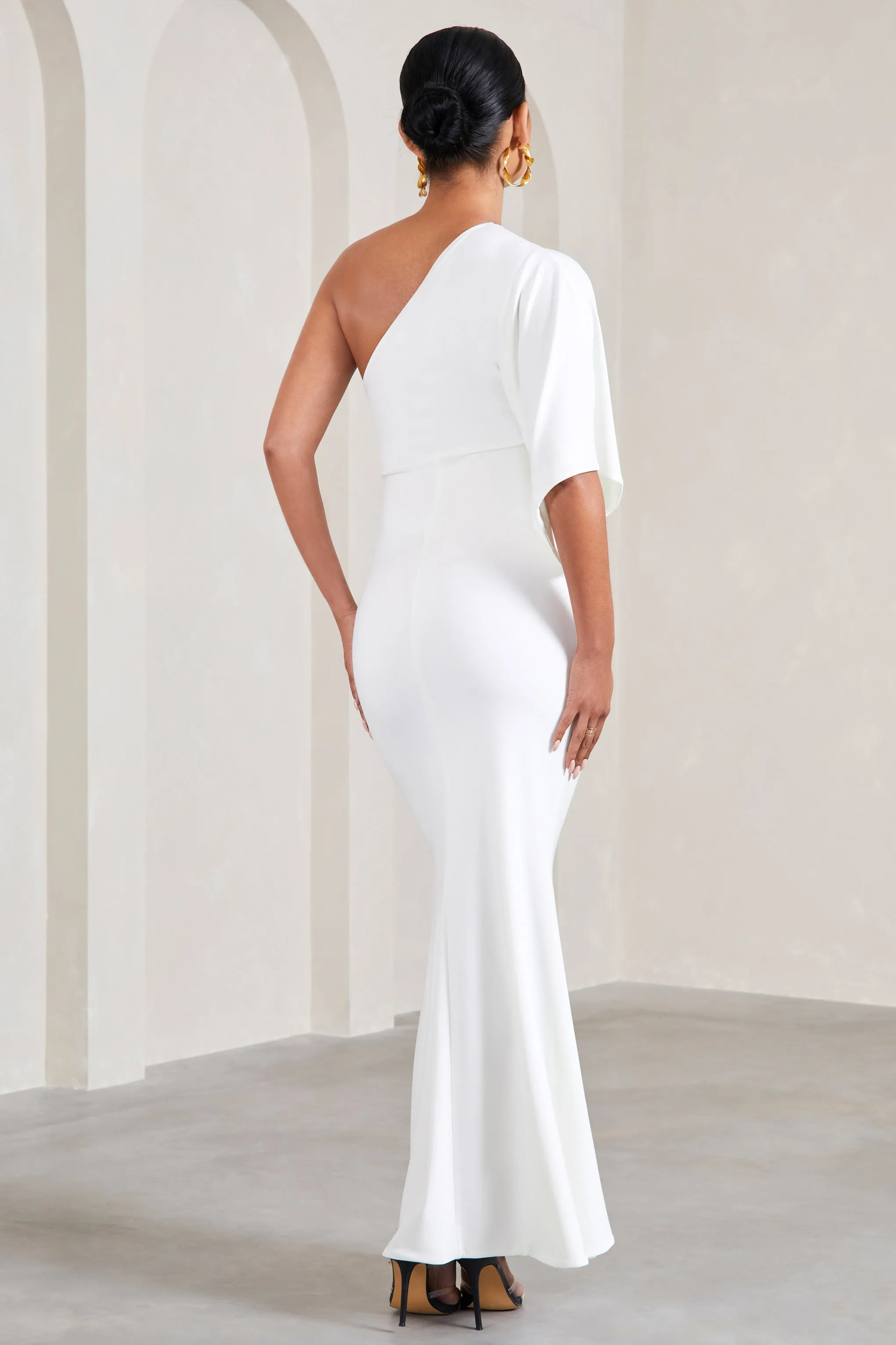 Wisdom | White Ruched Asymmetric One-Shoulder Maternity Maxi Dress sold by Club L London product image thumbnail 5
