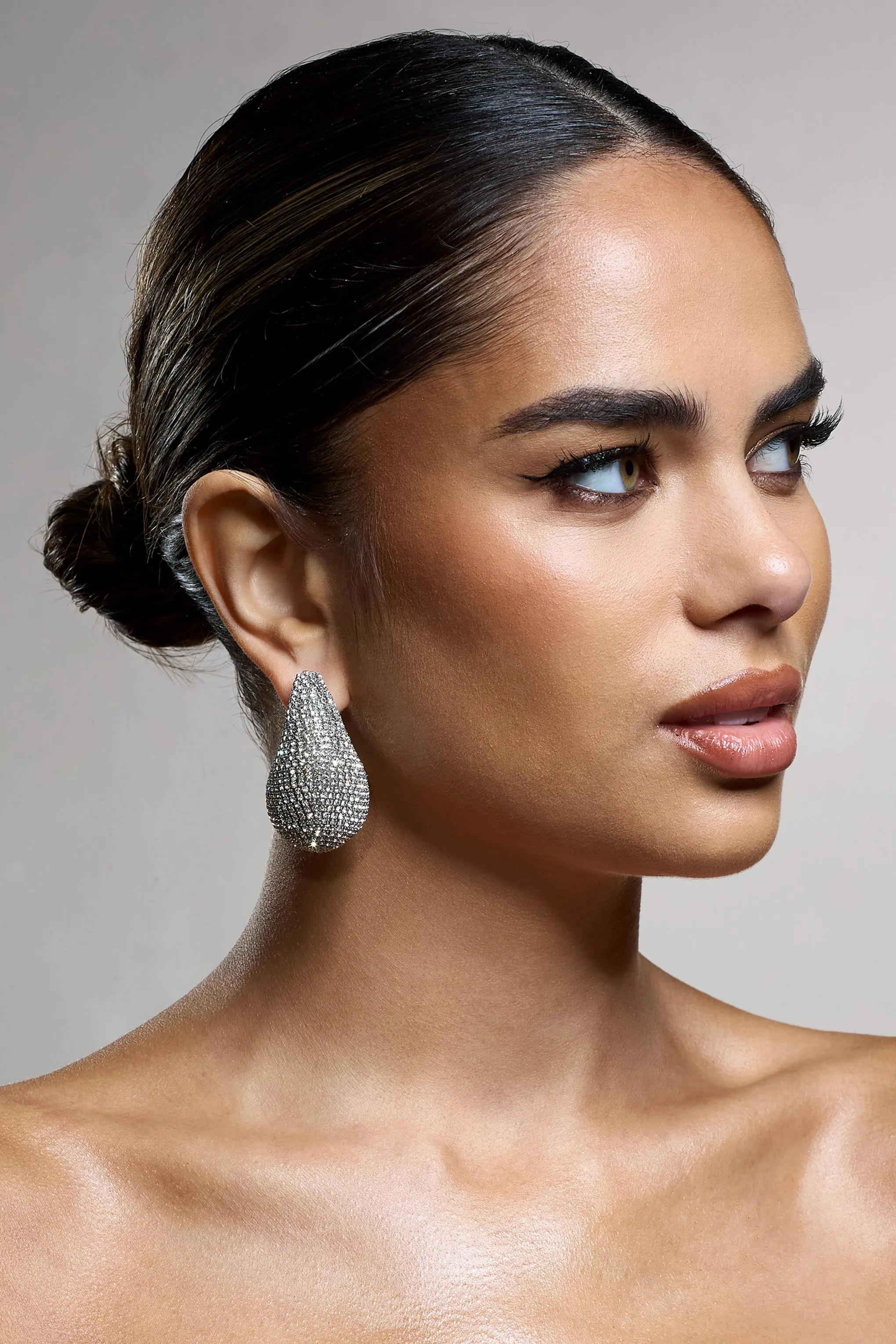 True Icon | Silver Diamante Statement Teardrop Earrings sold by Club L London product image thumbnail 3