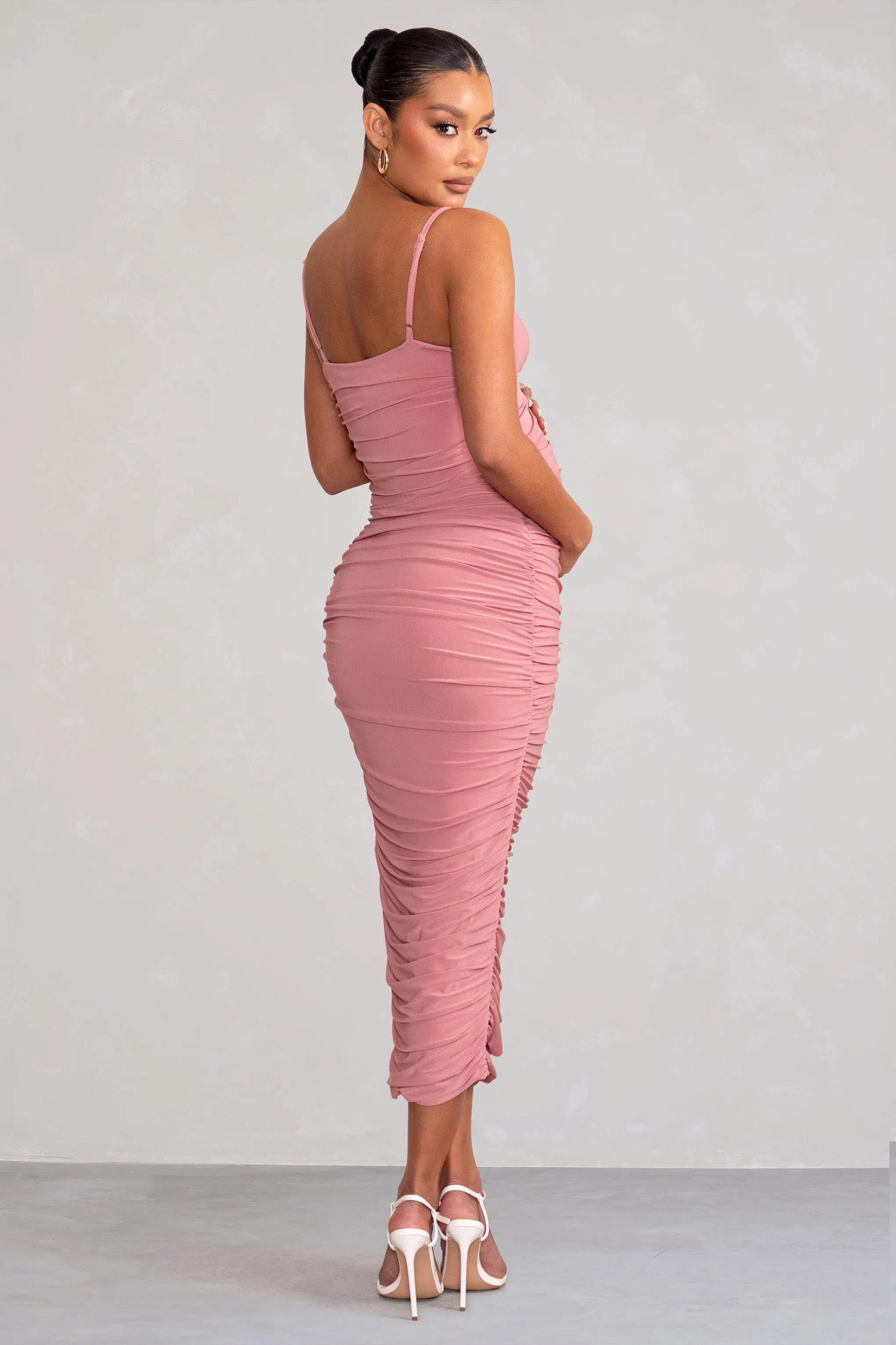 Desired | Blush Maternity Cami Midi Dress with Twist Plunge sold by Club L London product image thumbnail 2