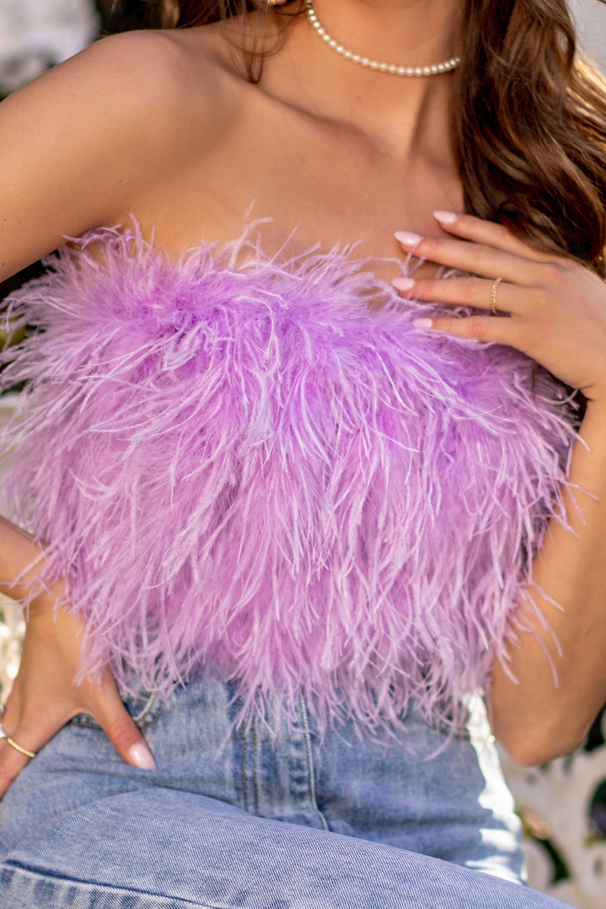 Dream Daze | Lilac Feather Bandeau Crop Top sold by Club L London product image thumbnail 5
