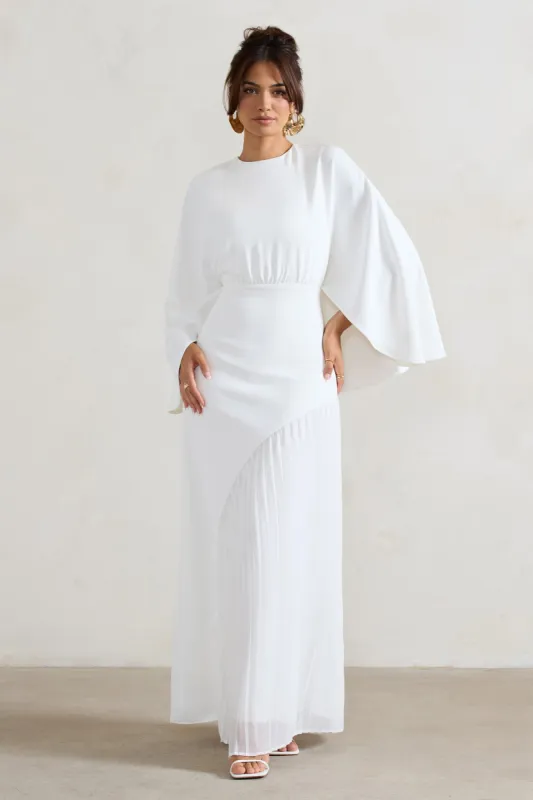 Milly | White Cape Maxi Dress With Asymmetric Chiffon Hem sold by Club L London