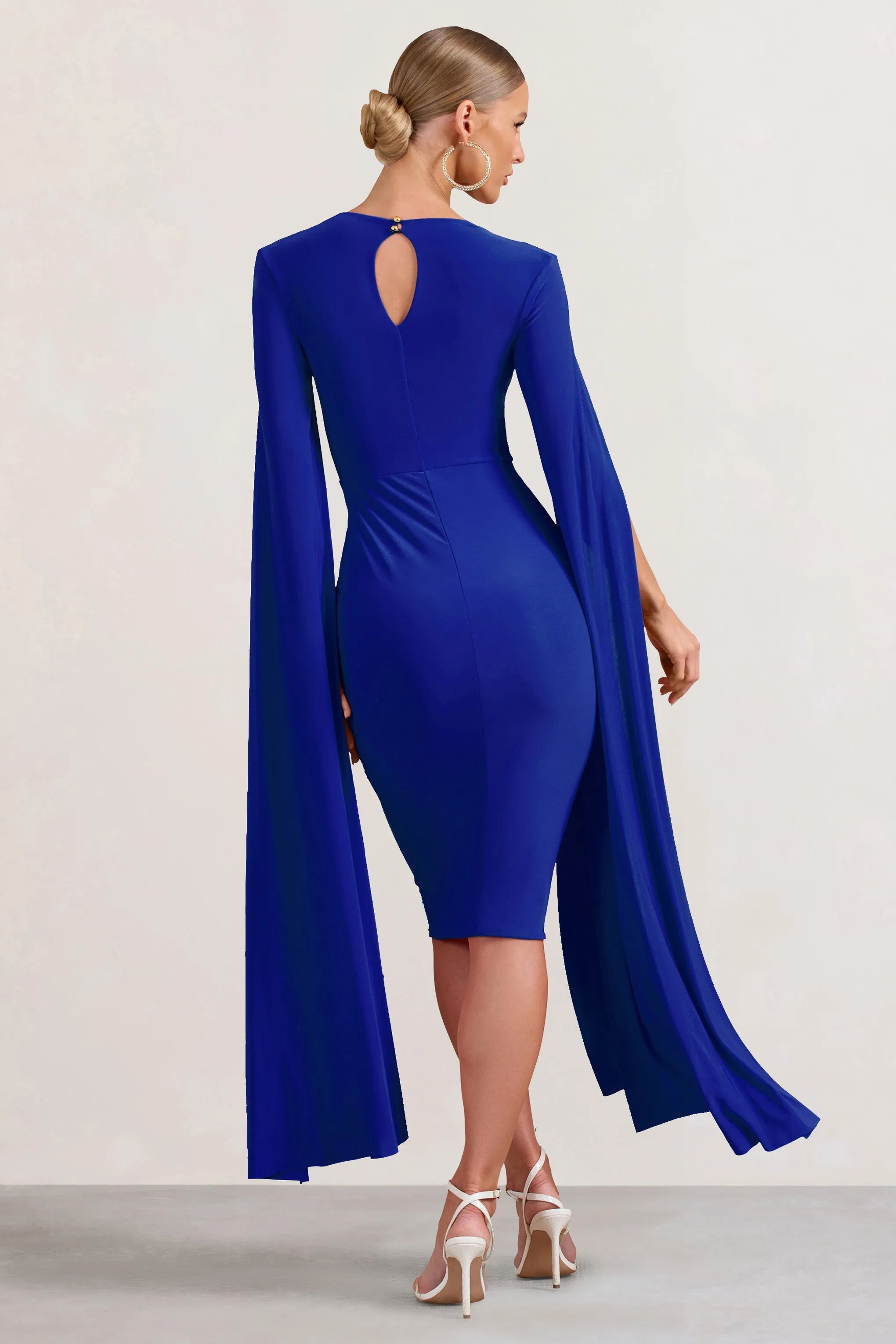 Flawless | Cobalt Blue Square Neck Midi Dress With Cape Sleeves sold by Club L London product image thumbnail 2