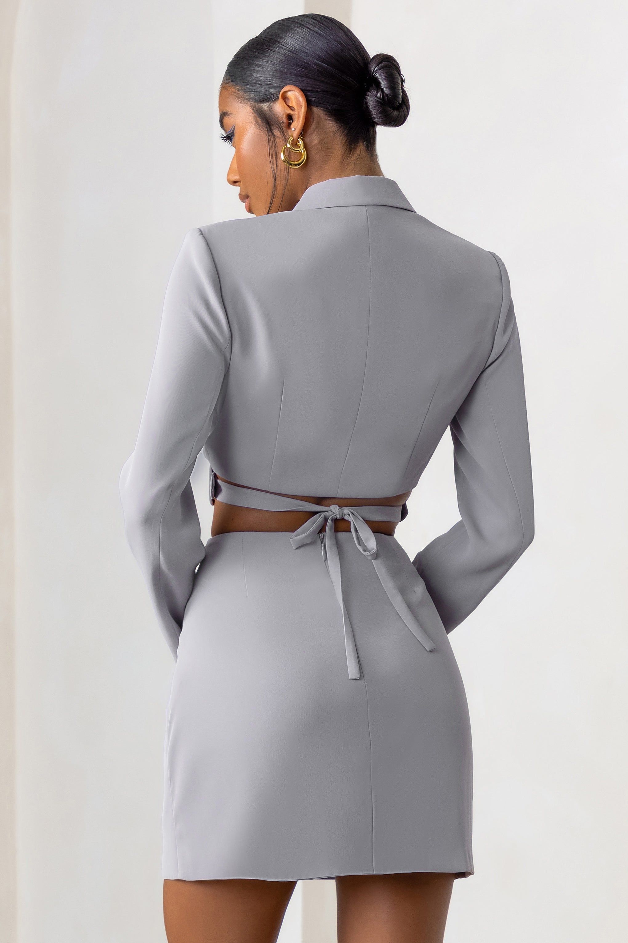 Jet Set | Dove Grey Belt Strap Pocket Detail Mini Skirt sold by Club L London product image thumbnail 2