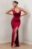 In My Feelings | Cherry Red Cowl Neck Split Maxi Dress sold by Club L London