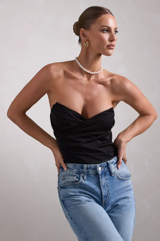 Coupled Up | Black Corset Strapless Bodysuit sold by Club L London