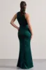 Tiffany | Bottle Green Satin Plunge-Neck Maxi Dress sold by Club L London