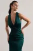 Tiffany | Bottle Green Satin Plunge-Neck Maxi Dress sold by Club L London